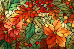 A vibrant stained glass artwork of flowers and leaves Product Image 1