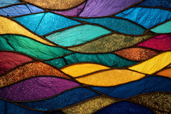A vibrant stained glass window with colorful wavy patterns Product Image 1