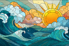 A vibrant illustration of ocean waves under colorful sunset Product Image 1