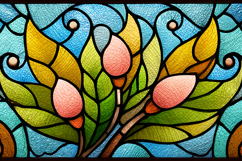 A colorful stained glass window with a floral design Product Image 1