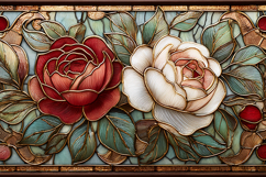 A beautiful stained glass artwork of roses and leaves Product Image 1