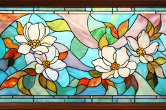 A beautiful stained glass window with white flowers &amp; colors Product Image 1