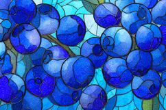 A stained glass artwork of blueberries on a branch Product Image 1