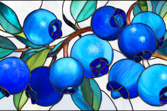 A stained glass artwork of blueberries on a branch Product Image 1