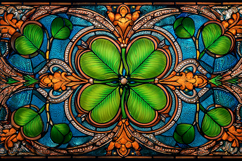 A vibrant stained glass featuring a large green clover Product Image 1