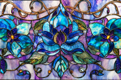A stained glass artwork of blue flowers Product Image 1