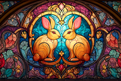 A colorful stained glass window with two rabbits Product Image 1