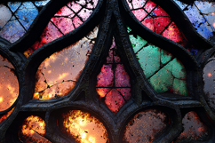 A close-up view of a stained glass with colorful panes Product Image 1