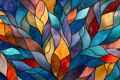 A vibrant stained glass artwork with colorful leaves Product Image 1