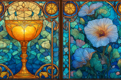 A stained glass artwork of flowers and a golden goblet Product Image 1