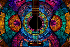 A vibrant stained glass guitar artwork Product Image 1