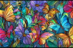 A colorful stained glass artwork of butterflies and flowers Product Image 1