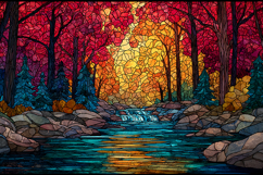 A vibrant stained glass a serene forest landscape Product Image 1