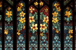 A beautiful stained glass window with yellow flowers Product Image 1