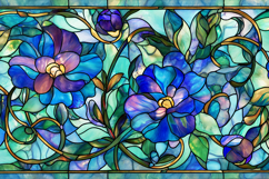 A vibrant stained glass window featuring blue flowers Product Image 1