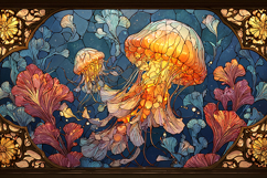 A vibrant illustration of jellyfish swimming among colorful Product Image 1