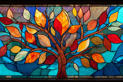 A vibrant stained glass artwork of a tree with colorful Product Image 1