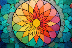 A vibrant stained glass artwork featuring a colorful flower Product Image 1