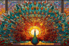 A vibrant peacock spreads its colorful feathers in a grand Product Image 1