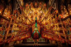 A vibrant peacock spreads its colorful feathers in a grand Product Image 1