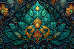 A vibrant and intricate stained glass artwork featuring a Product Image 1