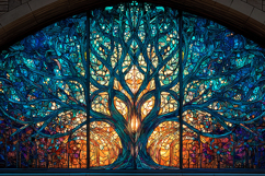 A stunning stained glass window depicting a tree of life Product Image 1
