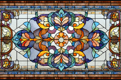 A colorful stained glass window with intricate floral design Product Image 1