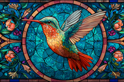 A vibrant stained glass artwork of a hummingbird in flight Product Image 1