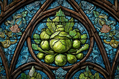 A stained glass window depicting a vibrant artichoke Product Image 1