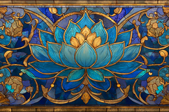 A stunning stained glass artwork of a blue lotus flower Product Image 1