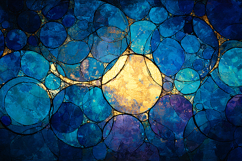 A vibrant abstract artwork featuring overlapping blue Product Image 1