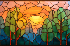 A stained glass artwork depicting a serene forest landscape Product Image 1