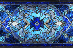 A stunning blue stained glass window with intricate floral Product Image 1