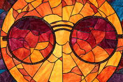 A vibrant stained glass artwork of a face wearing sunglasses Product Image 1