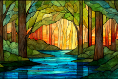 A stained glass artwork depicting a serene forest landscape Product Image 1