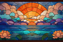 A stained glass artwork depicting a serene sunset Product Image 1
