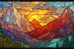A stained glass artwork depicting a serene mountain Product Image 1