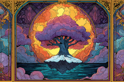 A vibrant illustration of a tree on an island Product Image 1