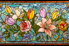 A beautiful stained glass window with colorful flowers Product Image 1
