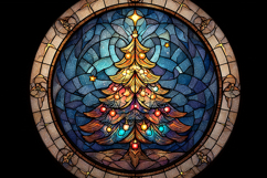 A stained glass window depicting a Christmas tree Product Image 1
