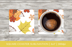 Fall leaves square coaster sublimation. Autumn coaster 2821 Product Image 1