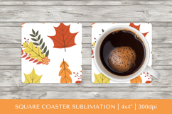 Fall leaves square coaster sublimation. Autumn coaster 2825 Product Image 1