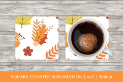 Fall leaves square coaster sublimation. Autumn coaster 2828 Product Image 1