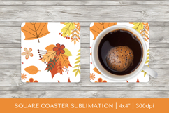 Fall leaves square coaster sublimation. Autumn coaster 2834 Product Image 1