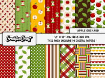 Apple Orchard Digital Paper and Clipart png, Apple clipart Product Image 2