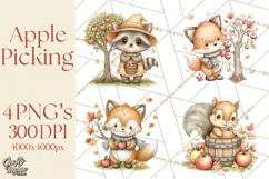 Watercolor Apple Orchard Animal PNG Clipart, Fall Png Product Image 1