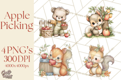Watercolor Apple Orchard Animal PNG Clipart, Fall Png Product Image 1