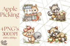 Watercolor Apple Orchard Animal PNG Clipart, Fall Png Product Image 1