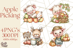 Watercolor Apple Orchard Animal PNG Clipart, Fall Png Product Image 1