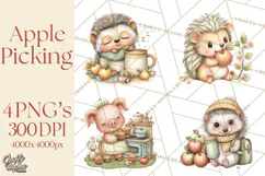 Watercolor Apple Orchard Animal PNG Clipart, Fall Png Product Image 1